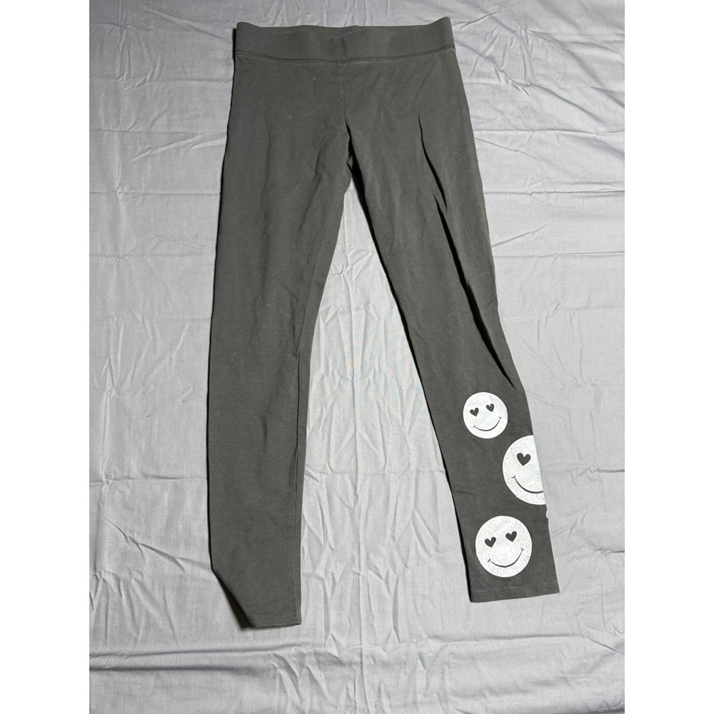 Aerie Leggings Women Small Gray Good Smiley Face Heart Eyes Chill Play Move